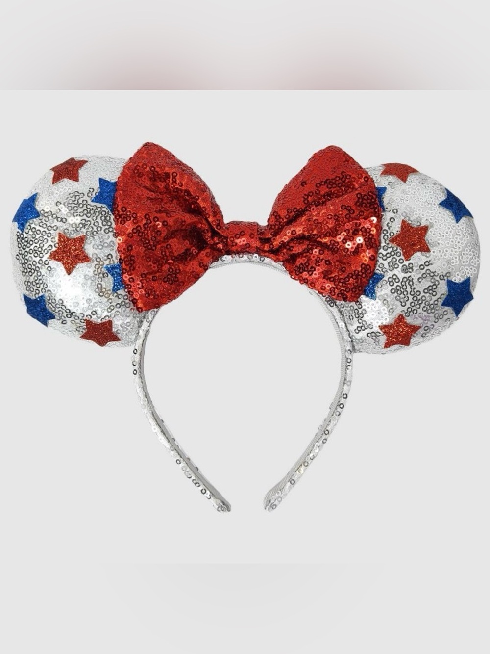 Disney Sequin Star Minnie Mouse Ears Headband with Red Bow New